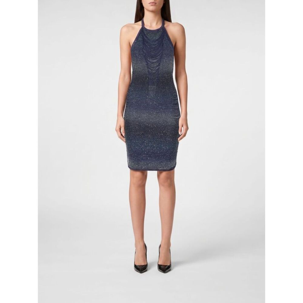 Philipp Plein Women Philipp Plein Lurex Halterneck Sheath Mini Dress